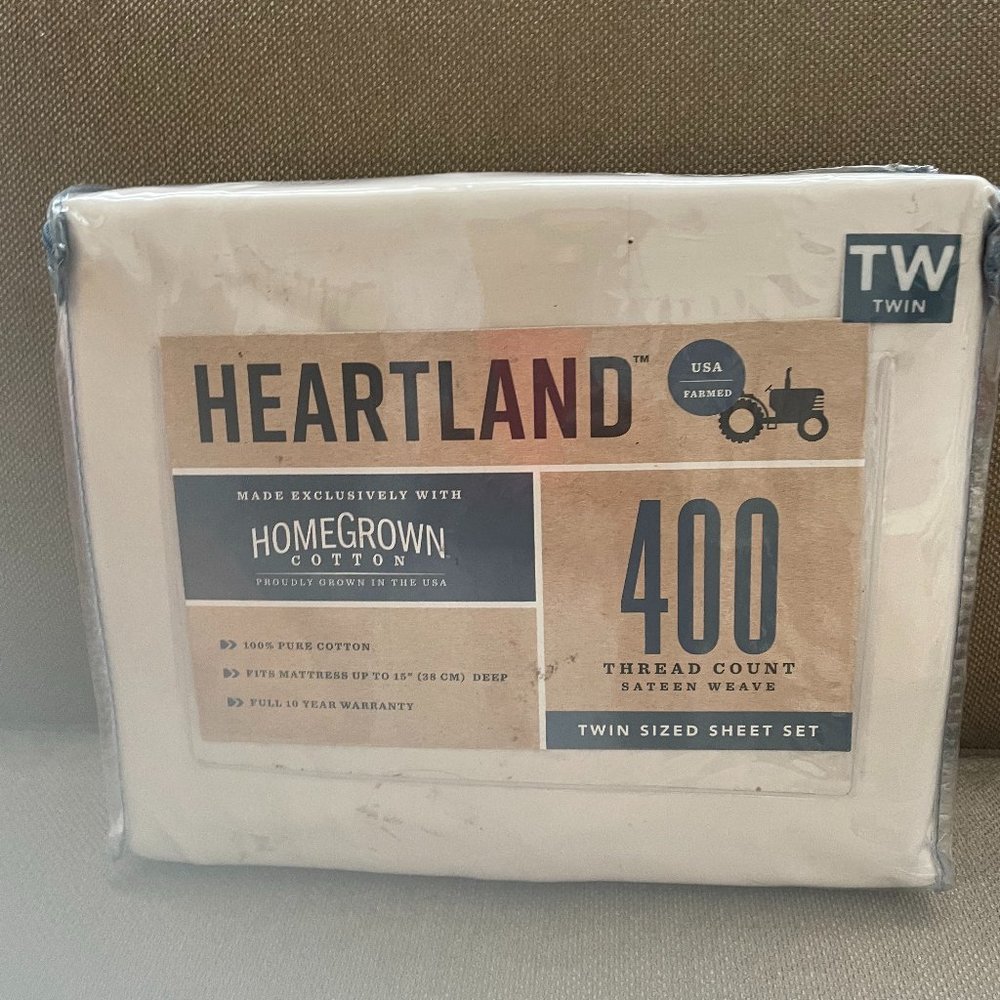 Ivory NIB Twin Sheet Set Heartland 400 TC 100% HomeGrown Cotton Sateen